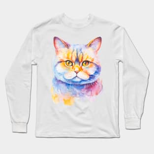 British Shorthair Cat watercolor Long Sleeve T-Shirt